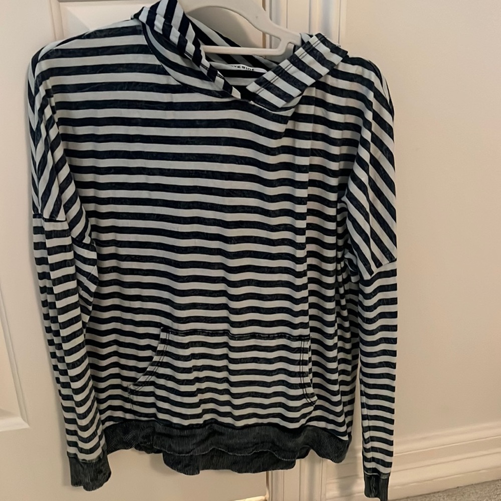 Soft navy and white striped light weight hoodie